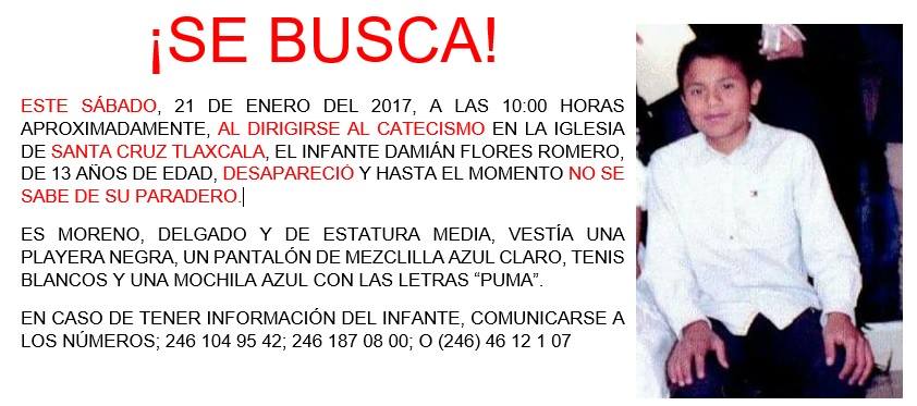 Solicitan apoyo para encontrar a menor de Santa Cruz Tlaxcala.