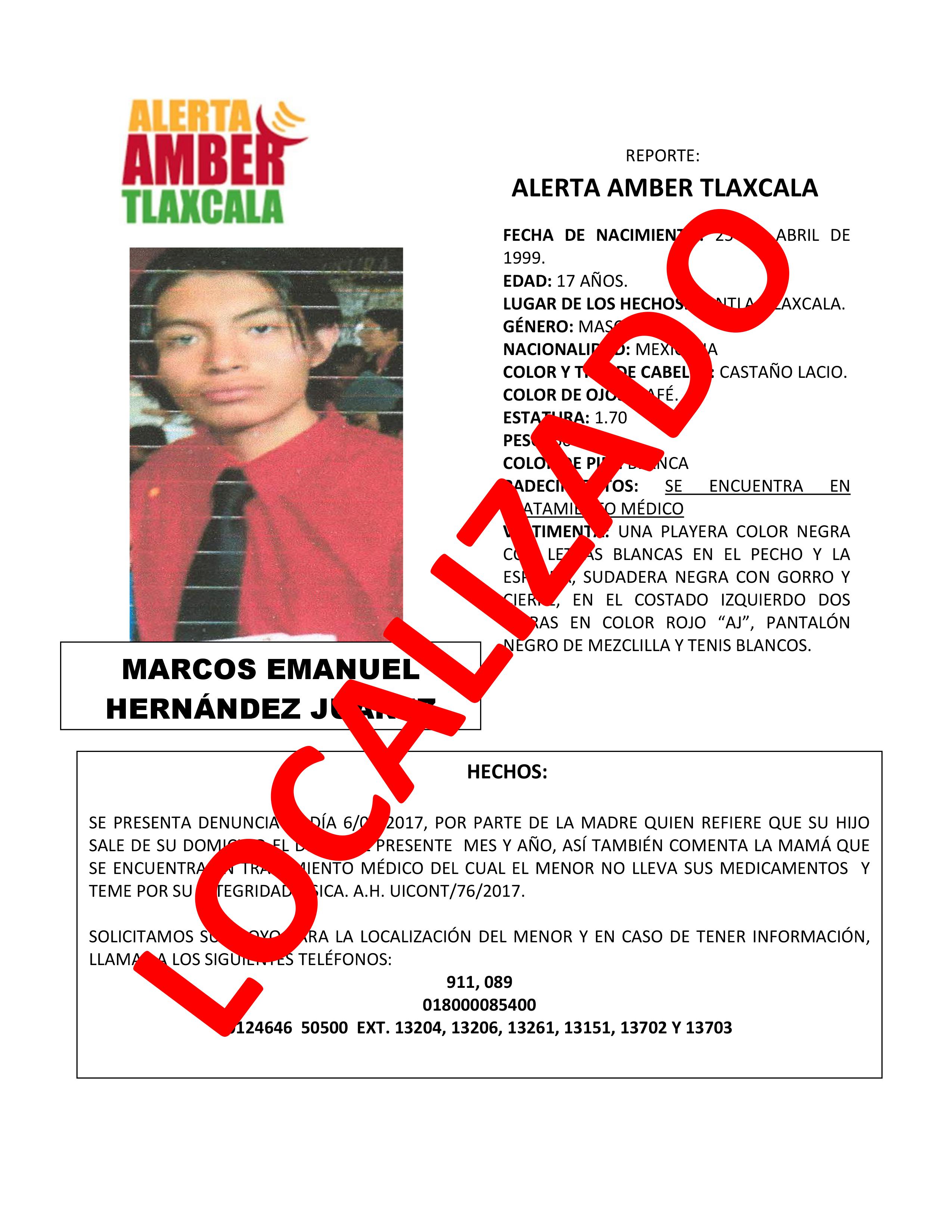 Localiza PGJE a menor a través de alerta AMBER