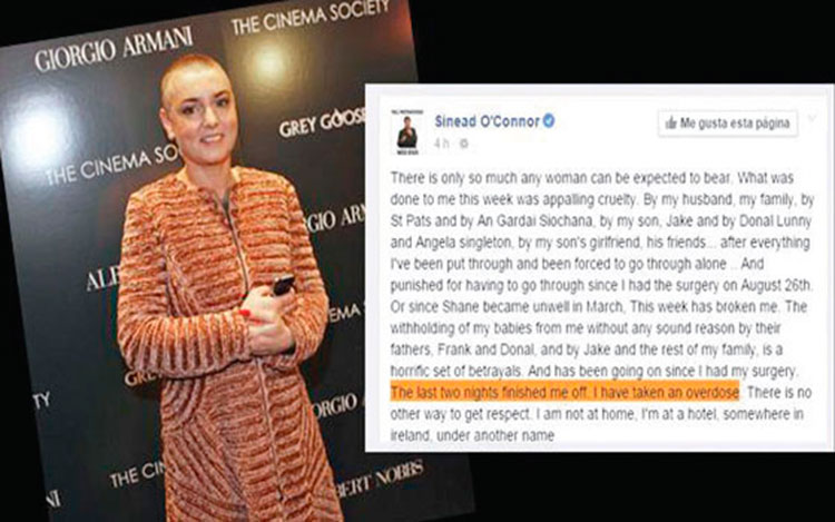 Hallan viva a Sinead O Connor tras publicar mensaje suicida